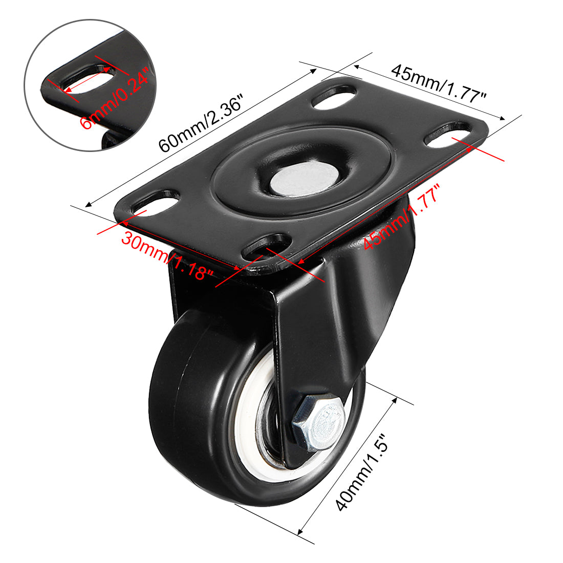 Harfington Swivel Caster Wheels Polyurethane with 360 Degree Top Plate LBS Capacity for Furniture Carts Workbench, Black, Pack of 2