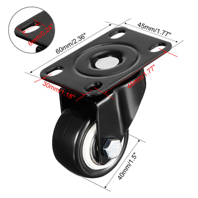 Harfington Swivel Caster Wheels Polyurethane with 360 Degree Top Plate LBS Capacity for Furniture Carts Workbench, Black, Pack of 2