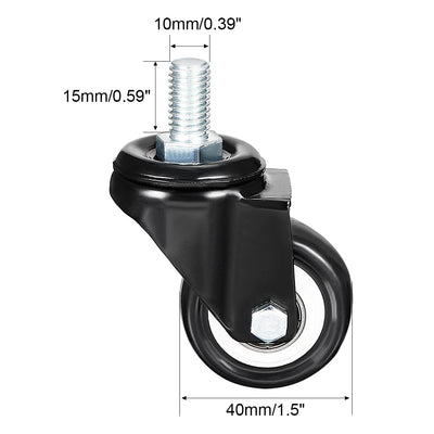 Harfington 1.5 Inch Swivel Caster Wheels PU 360 Degree Threaded Stem Caster Wheel, M10 x 15mm, 110lb Capacity