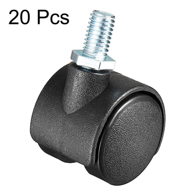 Harfington 20 Pcs 1.15 Inch Swivel Caster Wheels Nylon 360 Degree Threaded Stem Caster Wheel, M6 x 15mm, 22lb Capacity