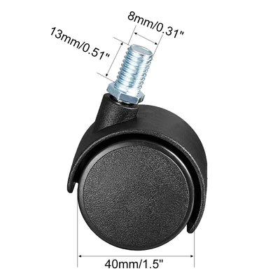 Harfington 4 Pcs 1.5 Inch Swivel Caster Wheels Nylon 360 Degree M8 x 13mm Threaded Stem Caster Wheel  , 33lb Capacity