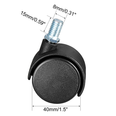 Harfington 8 Pcs 40mm（Approx. 1.57") Swivel Caster Wheels Nylon 360 Degree Threaded Stem Caster Wheel, M8 x 15mm, 33lb Capacity