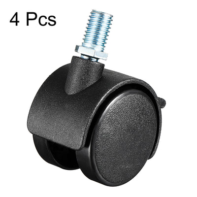 Harfington 4 Pcs 1.5 Inch Swivel Caster Wheels Nylon 360 Degree Threaded Stem Caster Wheel with Brake, M8 x 15mm, 33lb Capacity