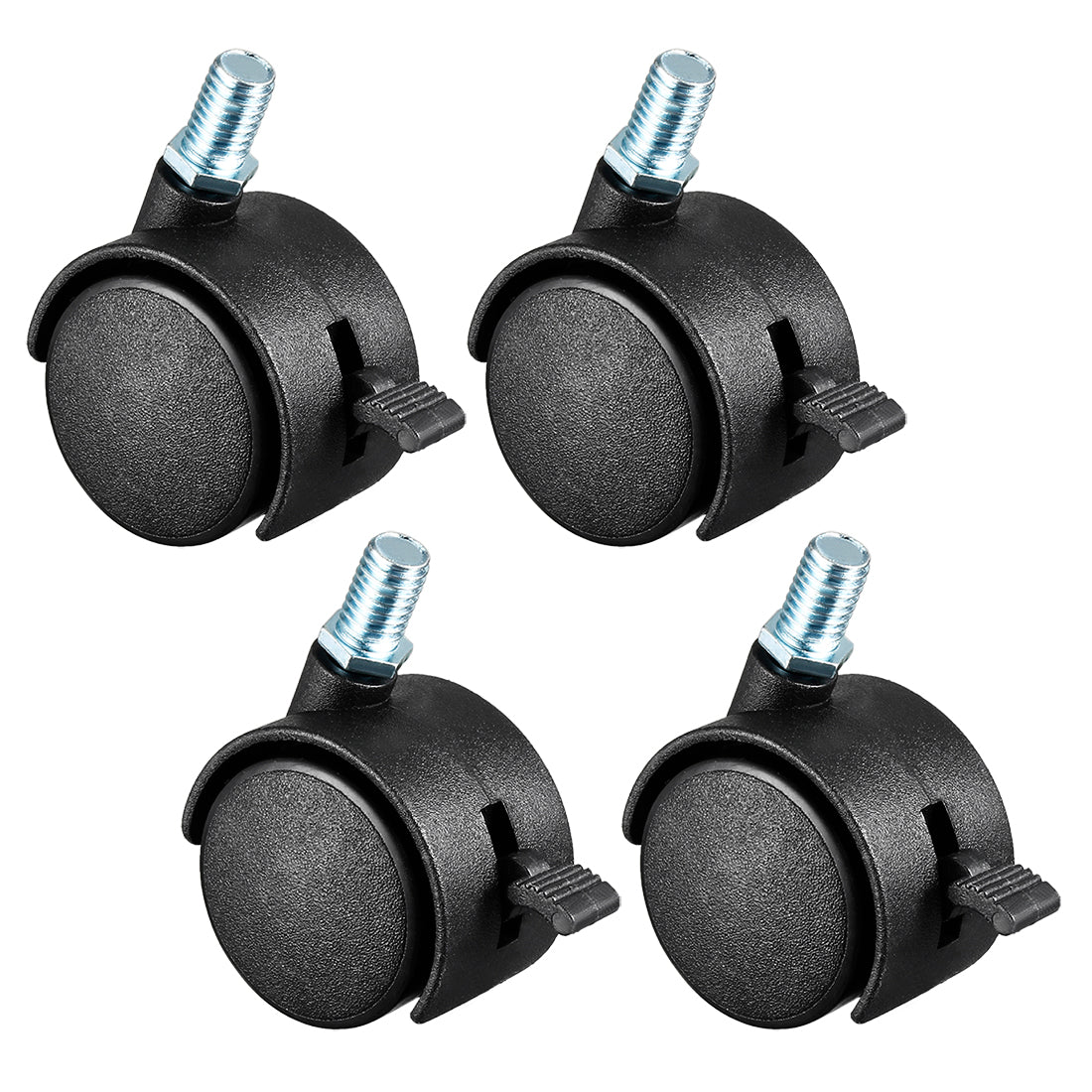 Harfington 4 Pcs 1.5 Inch Swivel Caster Wheels Nylon 360 Degree Threaded Stem Caster Wheel with Brake, M8 x 15mm, 33lb Capacity