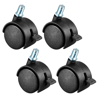 Harfington 4 Pcs 1.5 Inch Swivel Caster Wheels Nylon 360 Degree Threaded Stem Caster Wheel with Brake, M8 x 15mm, 33lb Capacity