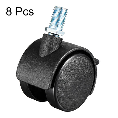 Harfington 8 Pcs 1.5 Inch Swivel Caster Wheels Nylon 360 Degree Threaded Stem Caster Wheel with Brake, M10 x 15mm, 33lb Capacity