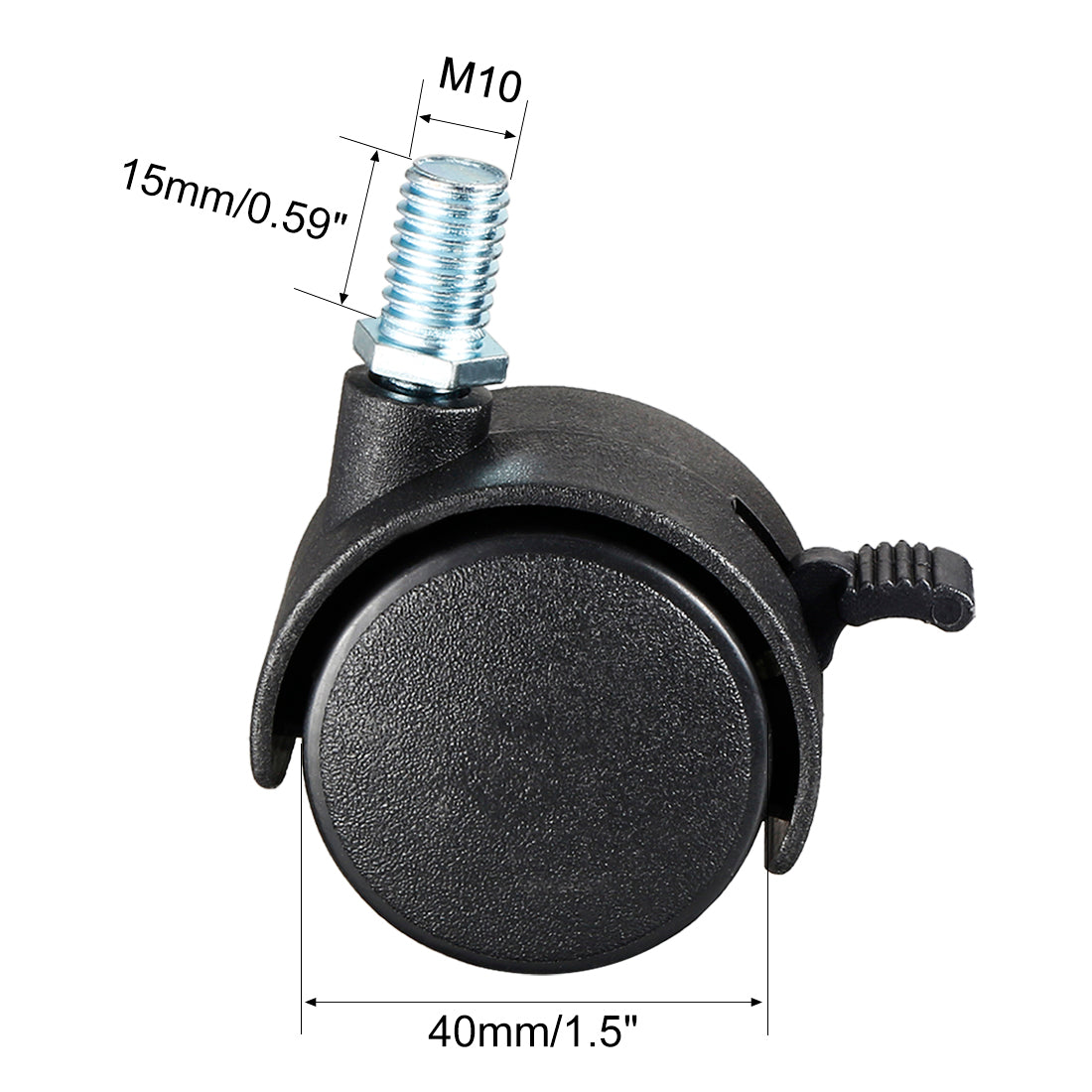 Harfington 8 Pcs 1.5 Inch Swivel Caster Wheels Nylon 360 Degree Threaded Stem Caster Wheel with Brake, M10 x 15mm, 33lb Capacity