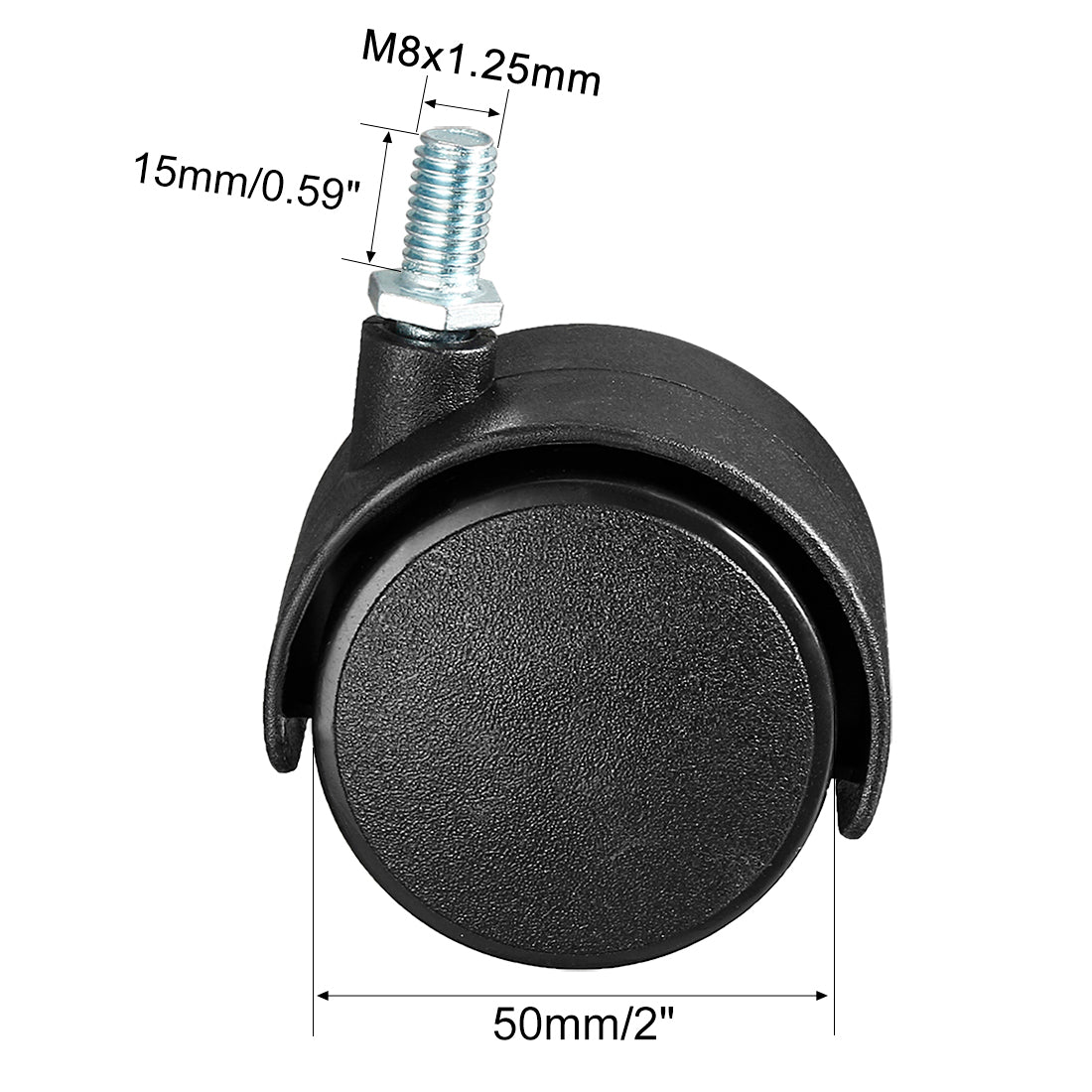 Harfington 2 Pcs 2 Inch Swivel Caster Wheels Nylon 360 Degree Threaded Stem Caster Wheel, M8 x 15mm, 39lb Capacity