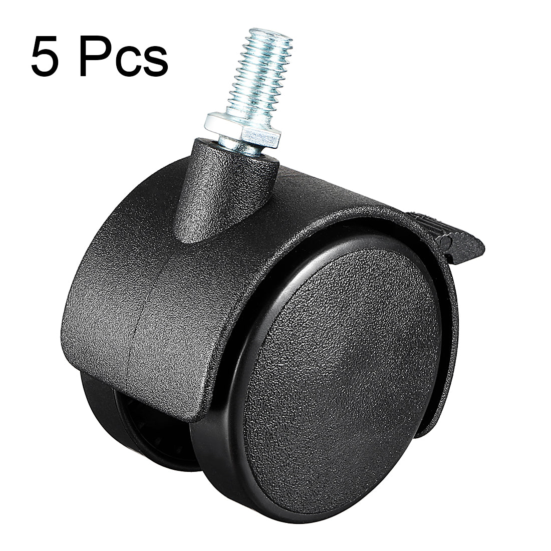 Harfington 5 Pcs 2 Inch Swivel Caster Wheels Nylon 360 Degree Threaded Stem Caster Wheel with Brake, M10 x 15mm, 39lb Capacity