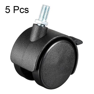 Harfington 5 Pcs 2 Inch Swivel Caster Wheels Nylon 360 Degree Threaded Stem Caster Wheel with Brake, M10 x 15mm, 39lb Capacity