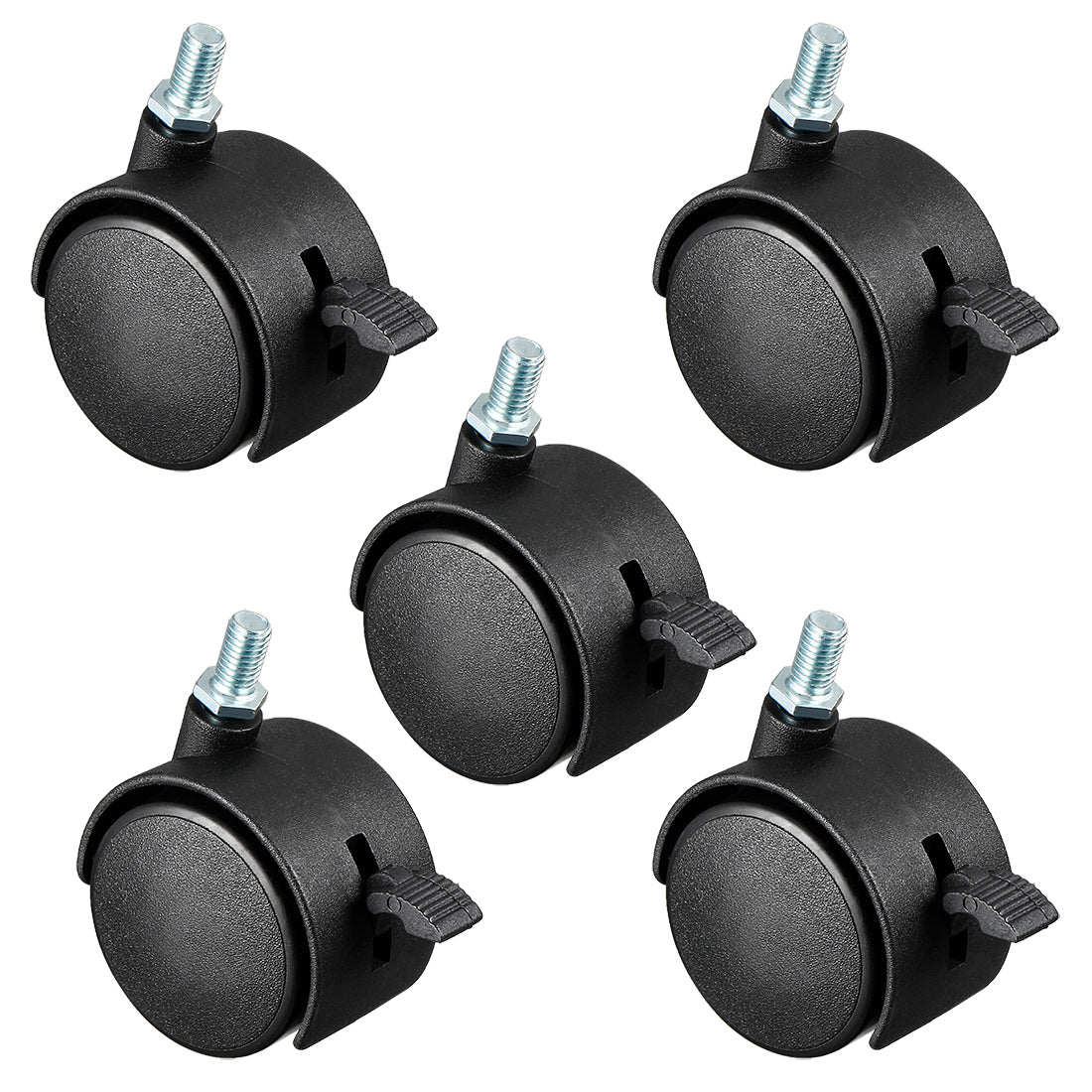 Harfington 5 Pcs 2 Inch Swivel Caster Wheels Nylon 360 Degree Threaded Stem Caster Wheel with Brake, M10 x 15mm, 39lb Capacity