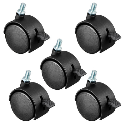 Harfington 5 Pcs 2 Inch Swivel Caster Wheels Nylon 360 Degree Threaded Stem Caster Wheel with Brake, M10 x 15mm, 39lb Capacity