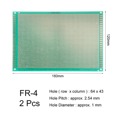 Harfington 12x18cm Single Sided Universal Printed Circuit Board for DIY Soldering Green Thickness 1.5mm 2pcs