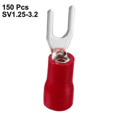 Harfington 150PCS SV1.25-3.2 Insulated Fork Spade Wire Connector Electrical Crimp Terminal for 22-16AWG