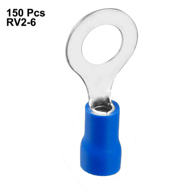 Harfington 150Pcs RV2-6 Insulated Terminals Ring Electrical Wire Crimp Connectors for AWG 16-14
