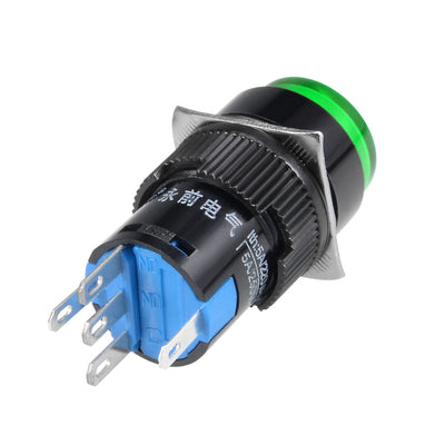 Harfington 16mm Latching Push Button Switch Green Round Flat Button 1 NO 1 NC Light 24V