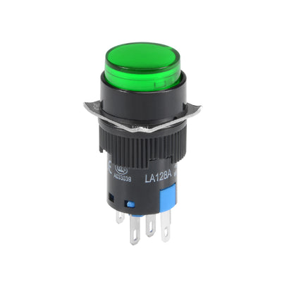 Harfington 16mm Latching Push Button Switch Green Round Flat Button 1 NO 1 NC Light 24V