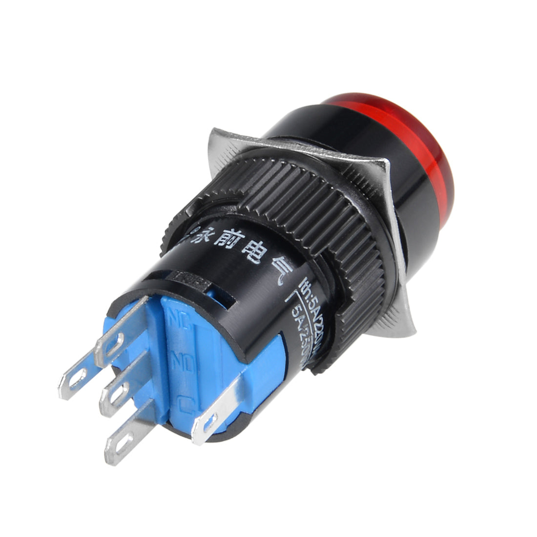 Harfington 16mm Latching Push Button Switch Red LED Light Round Button DPST 1 NO 1 NC Light 24V