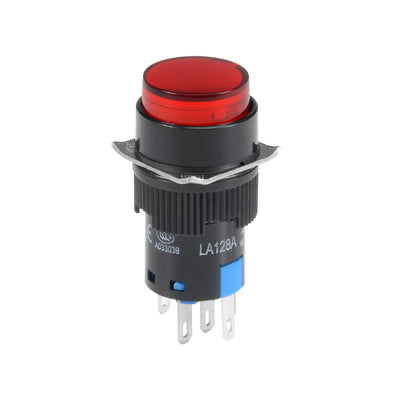 Harfington 16mm Latching Push Button Switch Red LED Light Round Button DPST 1 NO 1 NC Light 24V