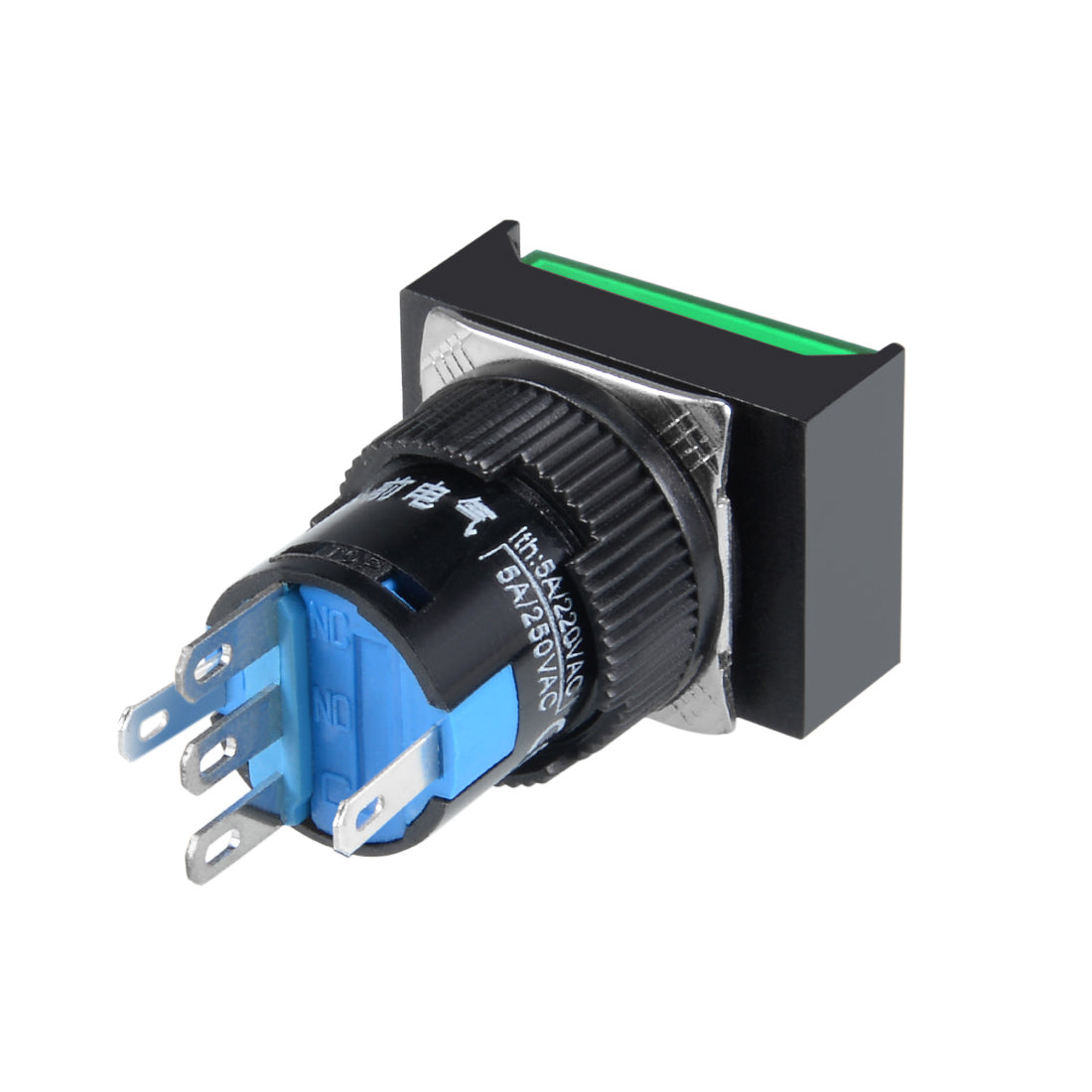 Harfington 16mm Momentary Push Button Switch Green LED Light Square Button 1 NO 1 NC Light 24V