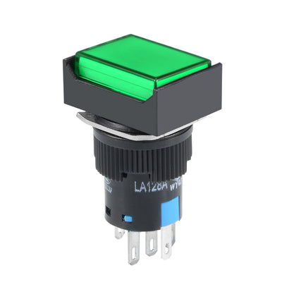 Harfington 16mm Momentary Push Button Switch Green LED Light Square Button 1 NO 1 NC Light 24V