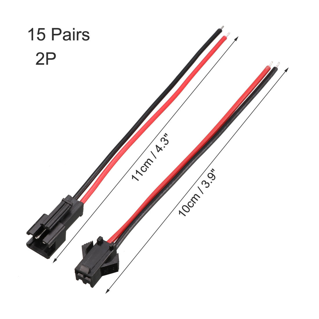 Harfington 15 Pairs  SM Connector 2P 2.54mm Pitch EL Wire Cable Cord Male 11cm Female 10cm Length