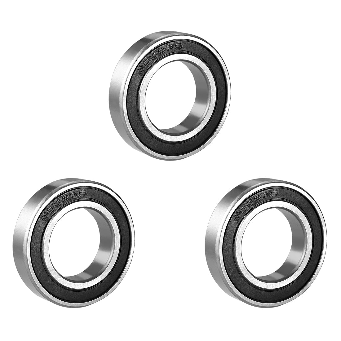 Harfington Deep Groove Ball Bearing 6006RS Single Sealed, 30mm x 55mm x 13mm Chrome Steel Bearings, 3pcs