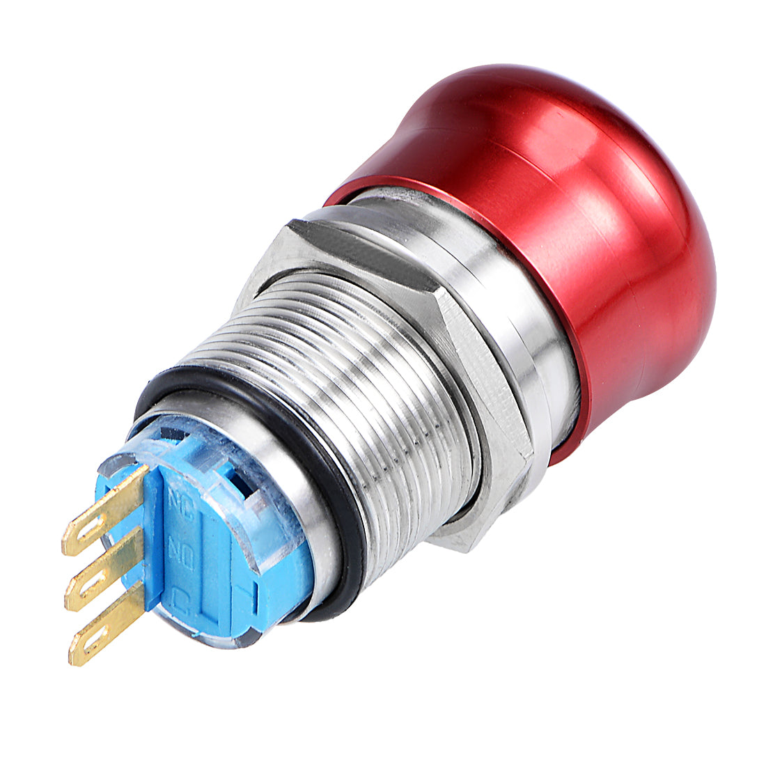 Harfington 19mm  Mounting Hole Metal Latching Emergency Stop Push Button Switch NO NC Red