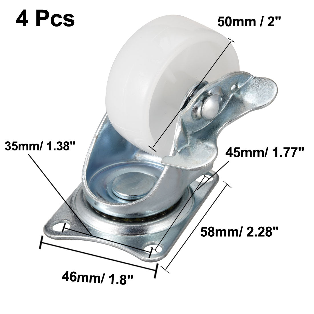 Harfington 2 Inch Swivel Caster Wheels PP 360 Degree Top Plate Mounted Caster Wheel with Brake 66lb Capacity 4 Pcs