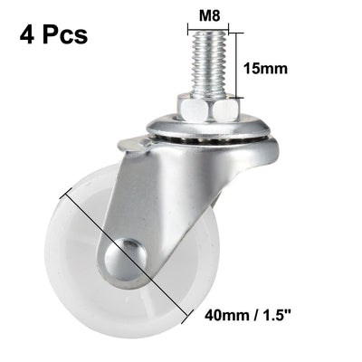 Harfington 1.5 Inch Swivel Caster Wheels PP 360 Degree Threaded Stem Caster Wheel M8 x 15mm 33lb Capacity 4 Pcs