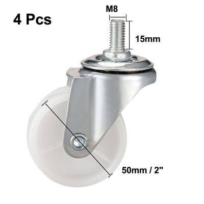 Harfington 2 Inch Swivel Caster Wheels PP 360 Degree Threaded Stem Caster Wheel M8 x 15mm 66lb Capacity 4 Pcs