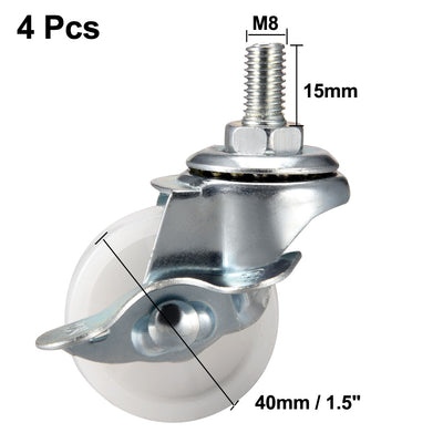 Harfington 1.5 Inch Swivel Caster Wheels PP 360 Degree Threaded Stem Caster Wheel with Brake M8 x 15mm 44lb Capacity 4 Pcs