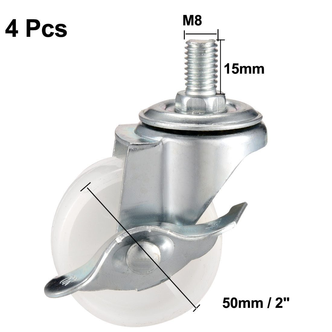 Harfington 2 Inch Swivel Caster Wheels PP 360 Degree Threaded Stem Caster Wheel with Brake M8 x 15mm 66lb Capacity 4 Pcs