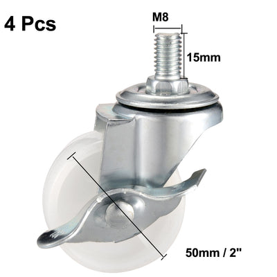 Harfington 2 Inch Swivel Caster Wheels PP 360 Degree Threaded Stem Caster Wheel with Brake M8 x 15mm 66lb Capacity 4 Pcs