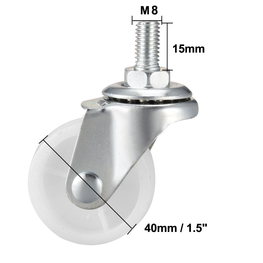 Harfington 1.5 Inch Swivel Caster Wheels PP 360 Degree Threaded Stem Caster Wheel M8 x 15mm 44lb Capacity 4 Pcs (2Brake, 2 No Brake)