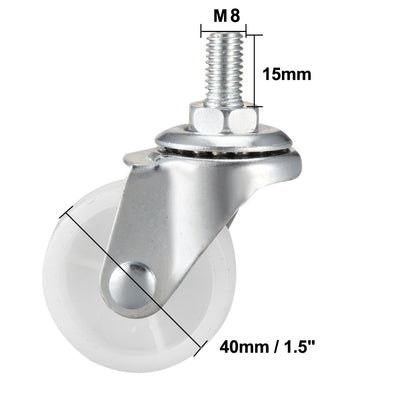 Harfington 1.5 Inch Swivel Caster Wheels PP 360 Degree Threaded Stem Caster Wheel M8 x 15mm 44lb Capacity 4 Pcs (2Brake, 2 No Brake)