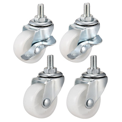Harfington 1.5 Inch Swivel Caster Wheels PP 360 Degree Threaded Stem Caster Wheel M8 x 15mm 44lb Capacity 4 Pcs (2Brake, 2 No Brake)