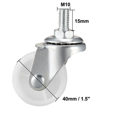 Harfington 1.5 Inch Swivel Caster Wheels PP 360 Degree Threaded Stem Caster Wheel M10 x 15mm 44lb Capacity 4 Pcs (2 Pcs with Brake, 2 Pcs No Brake)