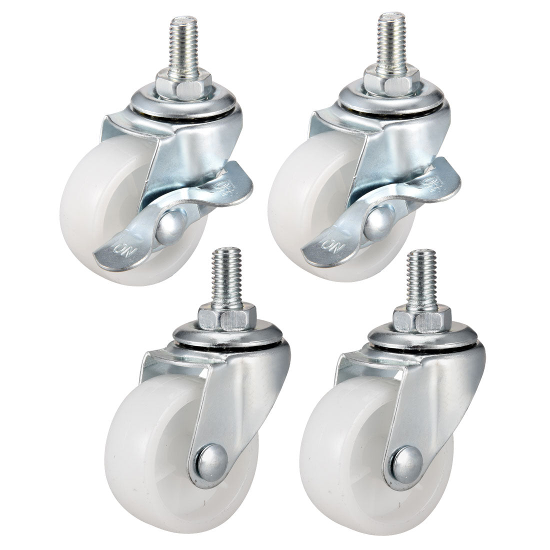 Harfington 1.5 Inch Swivel Caster Wheels PP 360 Degree Threaded Stem Caster Wheel M10 x 15mm 44lb Capacity 4 Pcs (2 Pcs with Brake, 2 Pcs No Brake)