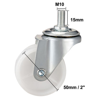 Harfington 2 Inch Swivel Caster Wheels PP 360 Degree Threaded Stem Caster Wheel M10 x 15mm 66lb Capacity 4 Pcs (2 Pcs with Brake, 2 Pcs No Brake)