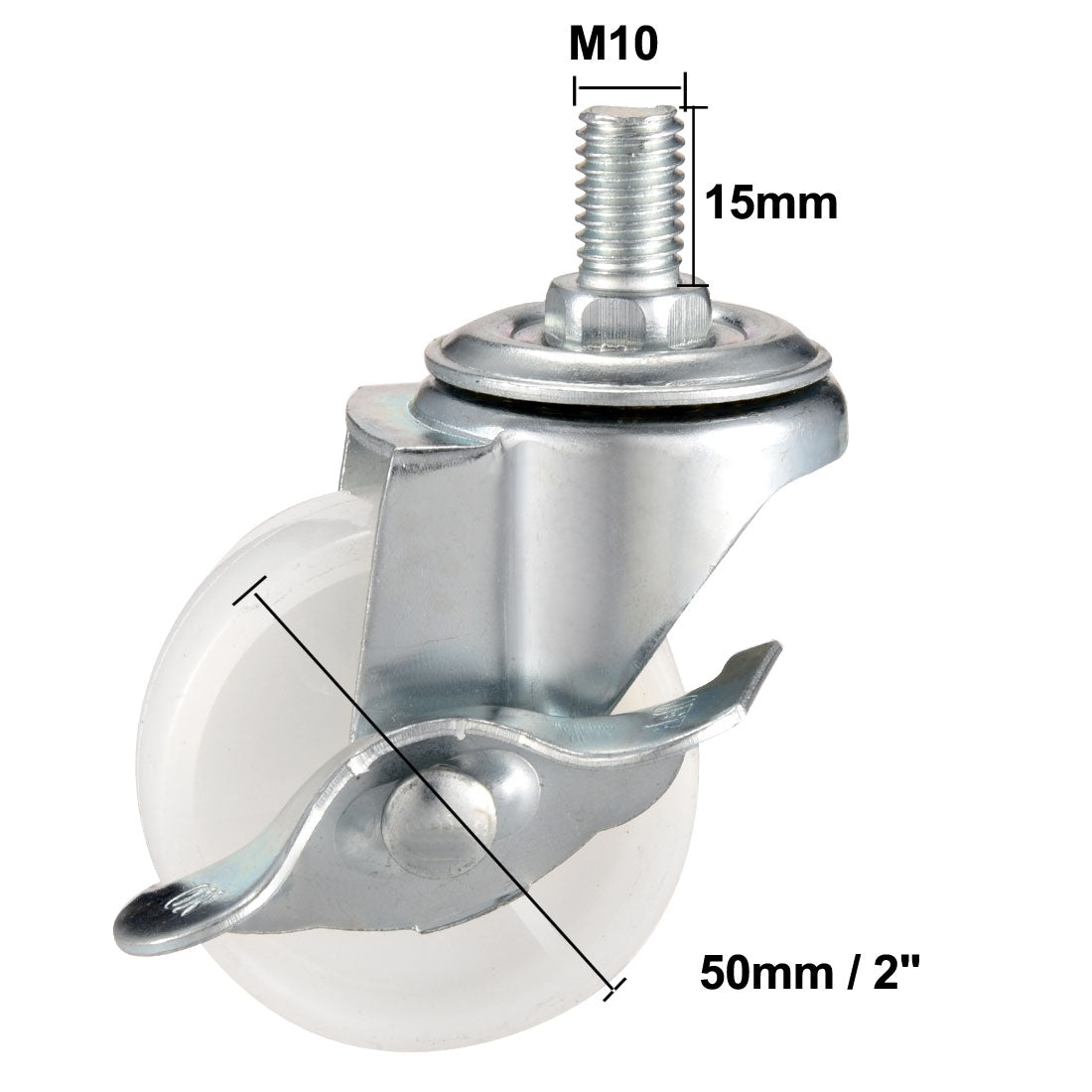 Harfington 2 Inch Swivel Caster Wheels PP 360 Degree Threaded Stem Caster Wheel M10 x 15mm 66lb Capacity 4 Pcs (2 Pcs with Brake, 2 Pcs No Brake)