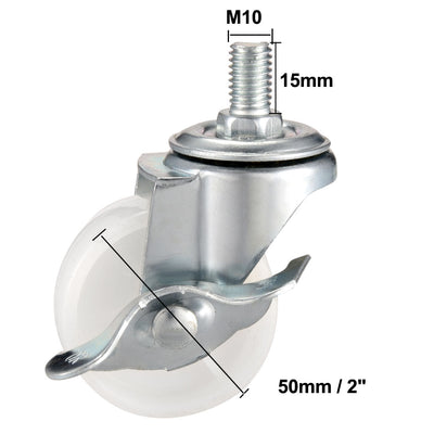 Harfington 2 Inch Swivel Caster Wheels PP 360 Degree Threaded Stem Caster Wheel M10 x 15mm 66lb Capacity 4 Pcs (2 Pcs with Brake, 2 Pcs No Brake)