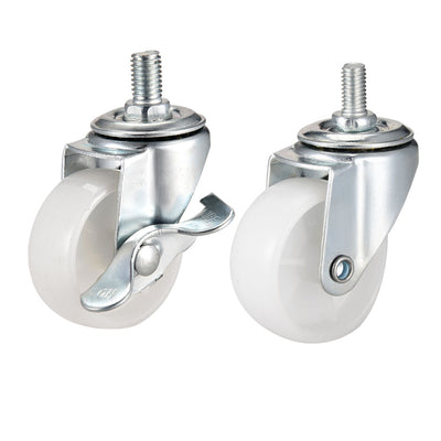 Harfington 2 Inch Swivel Caster Wheels PP 360 Degree Threaded Stem Caster Wheel M10 x 15mm 66lb Capacity 4 Pcs (2 Pcs with Brake, 2 Pcs No Brake)