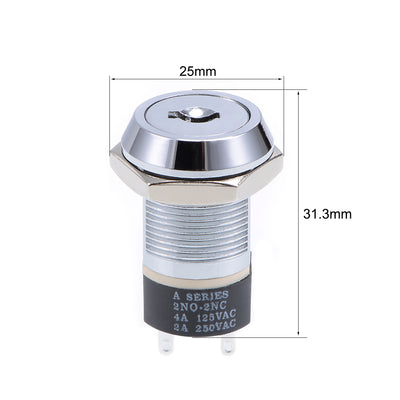 Harfington 19mm 2 Positions 2NO 2NC Electric Keylock Push Button Switch