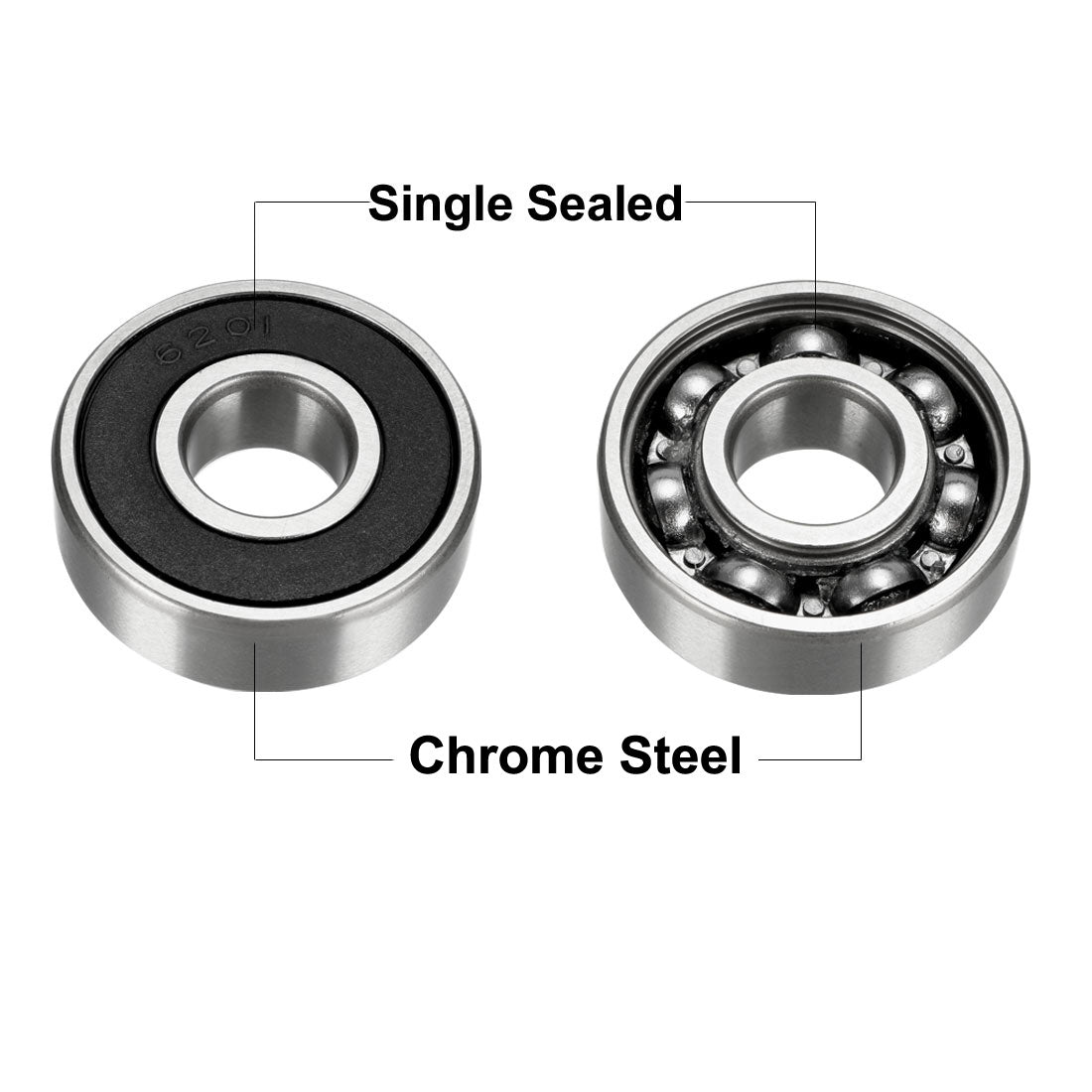 Harfington Deep Groove Ball Bearing 6201RZ Single Sealed, 12mm x 32mm x 10mm Chrome Steel Bearings 5Pcs