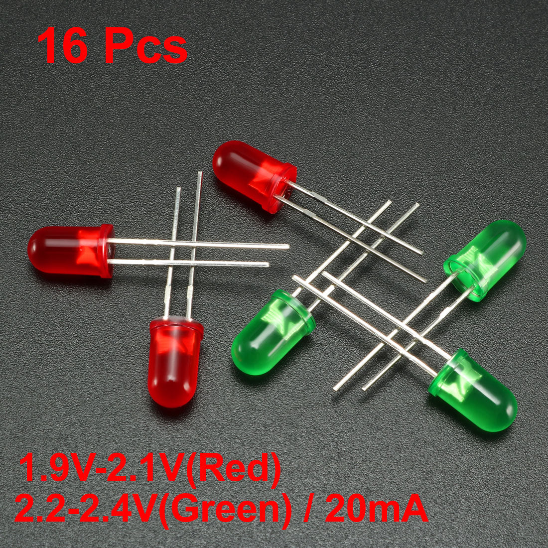 Harfington 16pcs 2 Colors x 8pcs 5mm Red Green LED Diode Lights Colored Lens Diffused Round 20mA Lighting Bulb Lamp Electronic Components Light Emitting Diodes