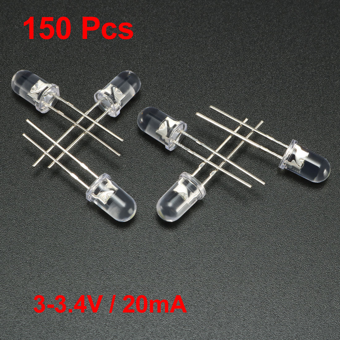 Harfington 150pcs LED Diode Lights Clear Round 20mA Super Bright Light Emitting Diodes