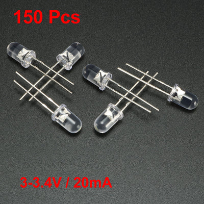Harfington 150pcs LED Diode Lights Clear Round 20mA Super Bright Light Emitting Diodes