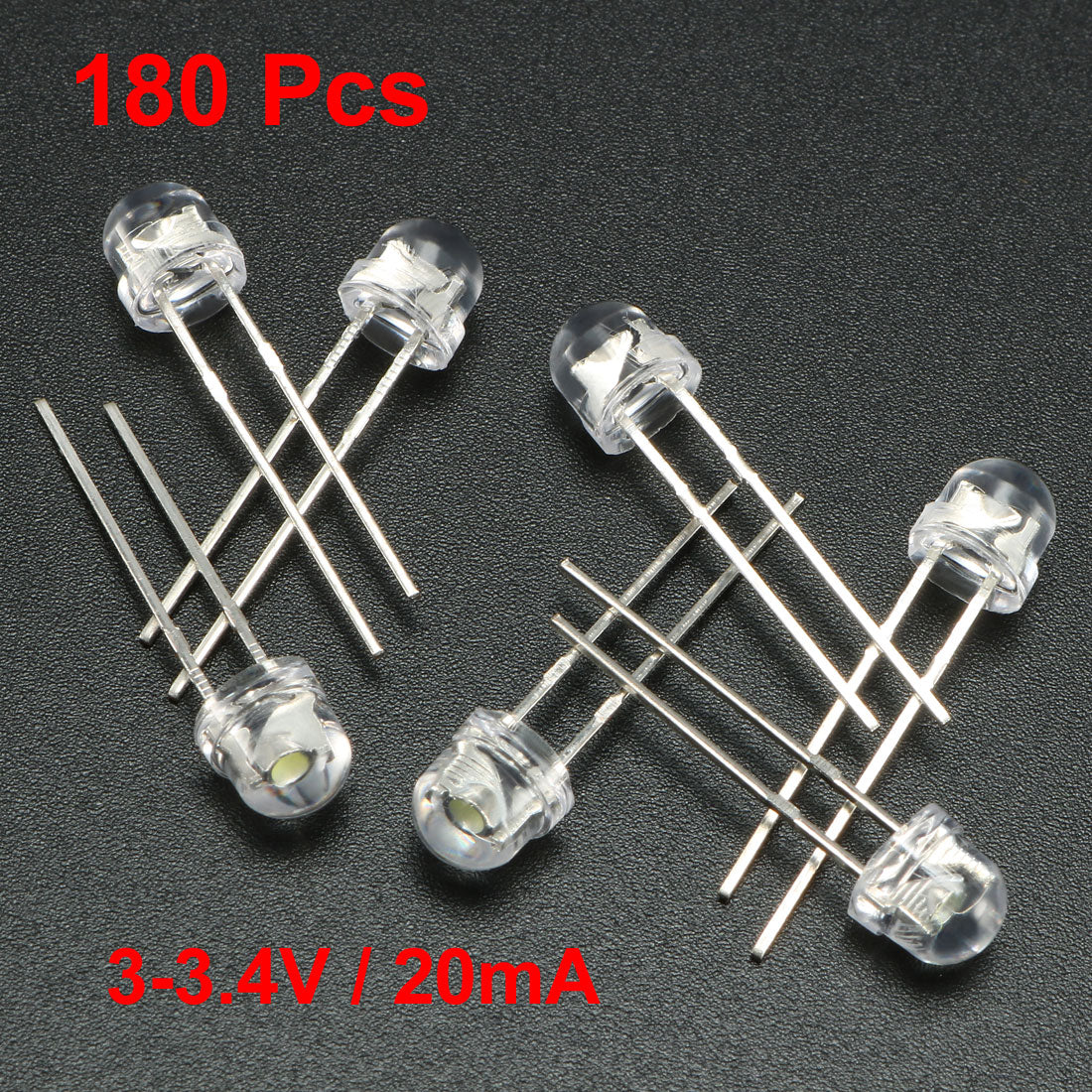 Harfington 180pcs 5mm White LED Diode Lights Clear Straw Hat Transparent 3-3.4V 20mA Super Bright Lighting Bulb Lamps Electronic Component Light Emitting Diodes