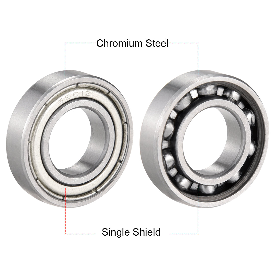 Harfington Deep Groove Ball Bearings Metric Single Shielded Chrome Steel ABEC1 Z2